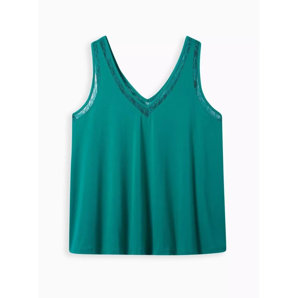 Torrid Studio Crepe Jersey Lace Inset Double V-Neck Tank 3XL Large Green NWT